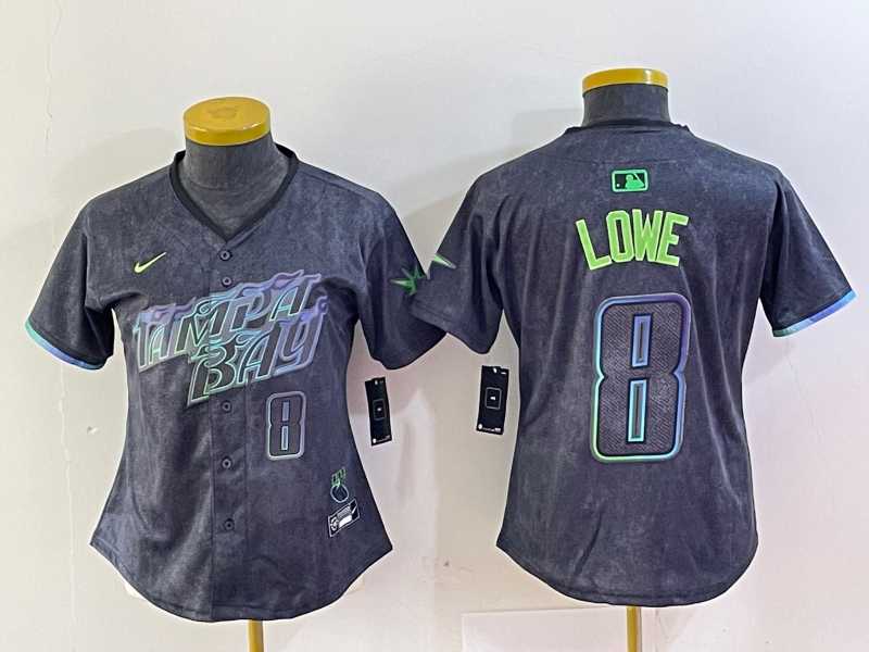 Womens Tampa Bay Rays #8 Brandon Lowe Charcoal 2024 City Connect Player Number Limited Cool Base Jersey